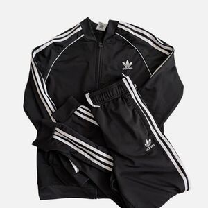 Adidas Black Tracksuit with White Stripes - Size M (10/12)
